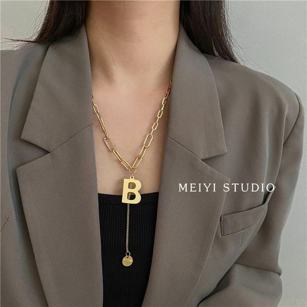 

pendant necklaces ins cold wind letter simple european and american female hip-hop personality fashion net red necklace sweater chain, Silver