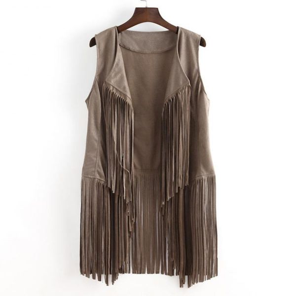 

women's vests fringed vest jacket fashion fall winter suede ethnic sleeveless cardigan vintage faux tassel coat beige, Black;white