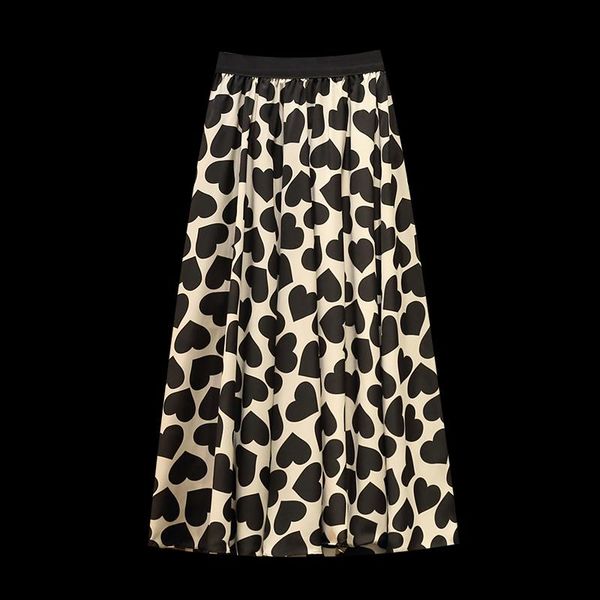

skirts long printed heart female korean vintage women's pencil woman clothes lady trendy 2021 harajuku spring autum d0201, Black