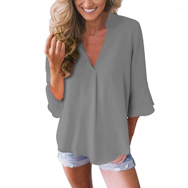 

women's t-shirt long sleeve purple lapel chiffon shirt spring/summer 2021 casual, White