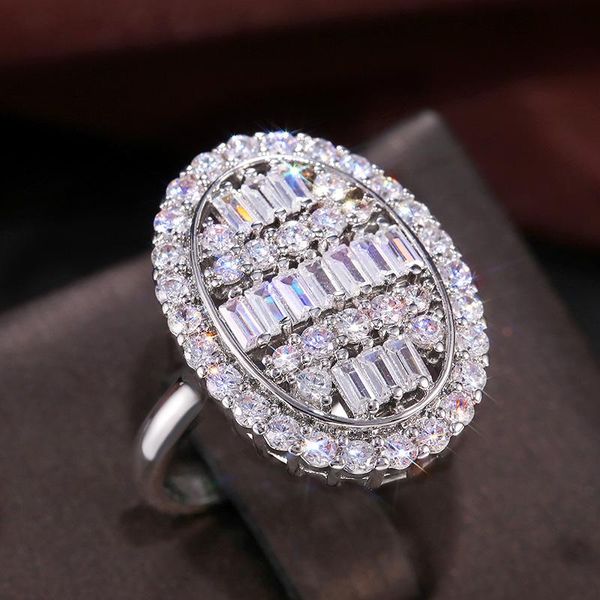 

wedding rings huitan trendy high-quality silver color women oval shape brilliant cz ring for party fine gift luxury lady jewelry, Slivery;golden