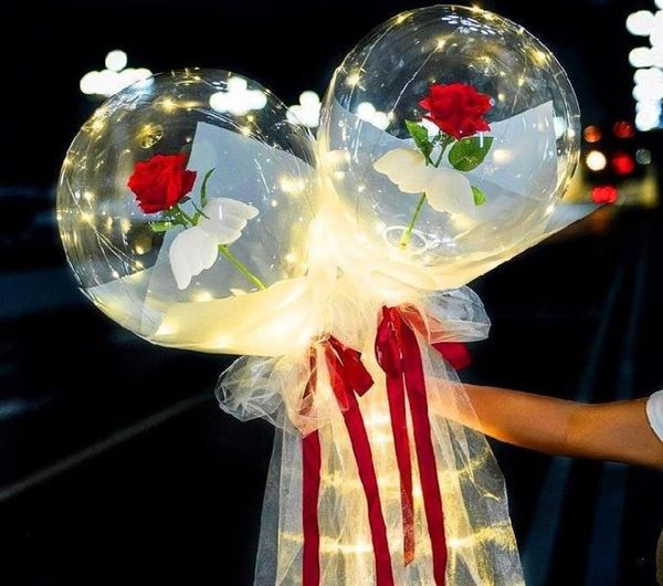 

led luminous balloon rose bouquet transparent bobo ball rose valentines day gift birthday party wedding decoration balloons sn