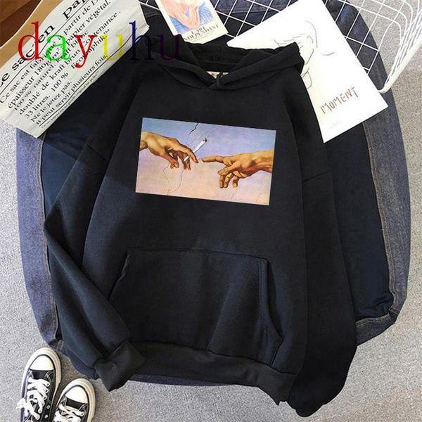 

kawaii womens loose streetwear sweatshirts hoodies women hooded vintage michelangelo hoodie oversize pullovers korean style drop shipping, Black