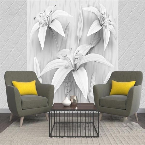 

wallpapers milofi custom 3d wallpaper mural three-dimensional lily pattern relief living room bedroom background wall paper