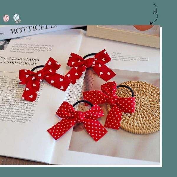 

hair accessories 2021 girls red butterfly knot bands love wave spot circle girl double horsetail head rope fashion, Slivery;white