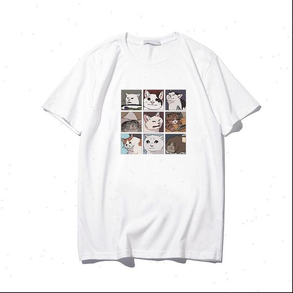 

vintage t shirts women short sleeve cartoon cat print shirts clothes summer new fashion girls harajuku clothes, White