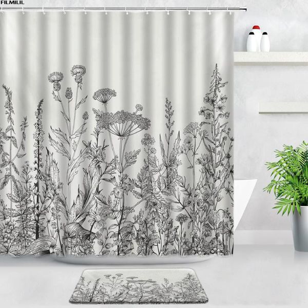 

shower curtains rural dandelion floral bath mats set creativity black white flowers nordic decor door pad bathroom non-slip rugs