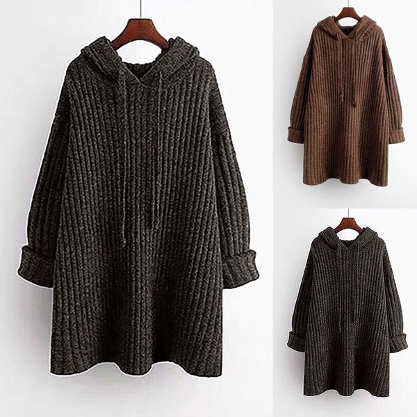 

women's sweaters ladies hooded sweater lace-up large size lazy wind mid-length pullover thicken knit women street harajuku clothing, White;black