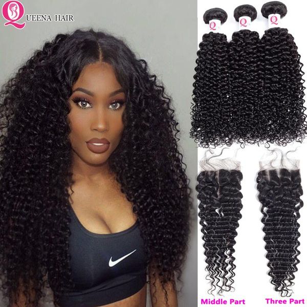 

human hair bulks raw kinky curly bundles with closure and 4*4 baby 3 remy, Black