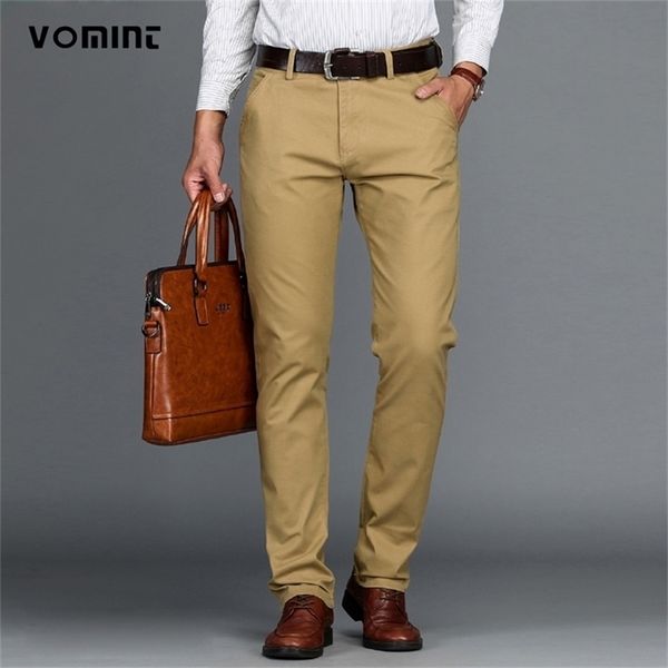 

vomint mens pants cotton casual stretch male trousers man long straight 4 color plus size pant suit 42 44 210714, Black