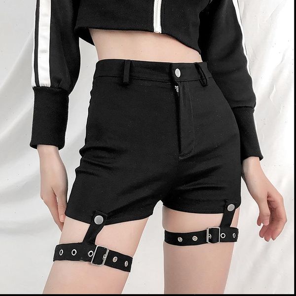 

2021 new fashion high waist shorts vintage slim slit short black womens shorts summer, White;black