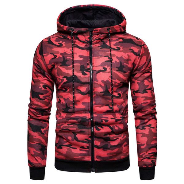 

20 spring and autumn sweater loose camouflage hooded cardigan men's european sports coat, Black