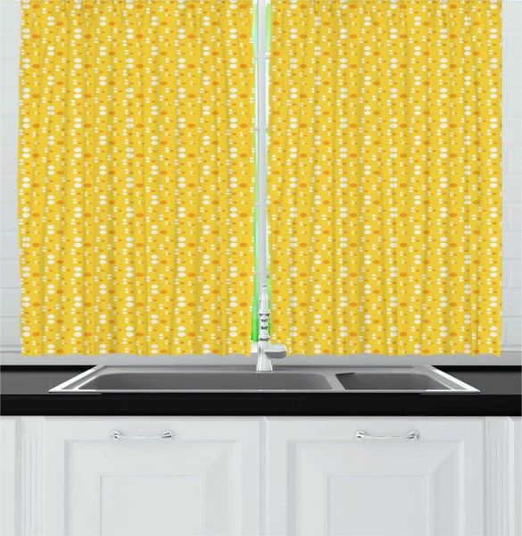 

curtain & drapes yellow orange and white abstract kitchen curtains simple geometric design with circle drops dots spotty bubbly pattern wind