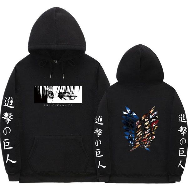 

men's hoodies & sweatshirts 2021 attack on titan hoodie men fashion loose pullovers casaul oversize sweatshirt women regular pullover, Black