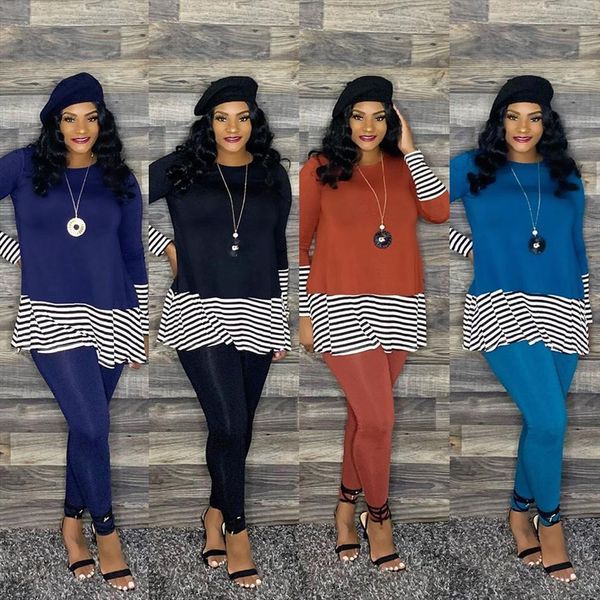 

black white striped patchwork womenpant long sleeve loose and fitness pencil legging casual sweatsuit home suit for women streetwears