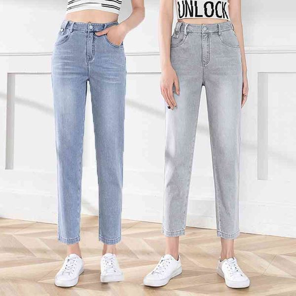 Casual allentato Soft Silm Plus Size Jeans Donna Summer Fashion All-match Denim Pants Fresh Office Lady Pantaloni a vita alta 210525