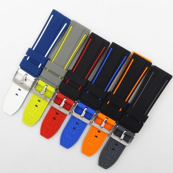 

watch bands 20mm 22mm 24mm 26mm soft rubber sport watchbands diver waterproof silicone band strap double colors black blue red orange, Black;brown