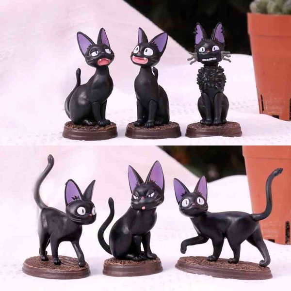 

cute japanese hayao miyazaki animation surrounding black cat with base deskkitten doll decoration