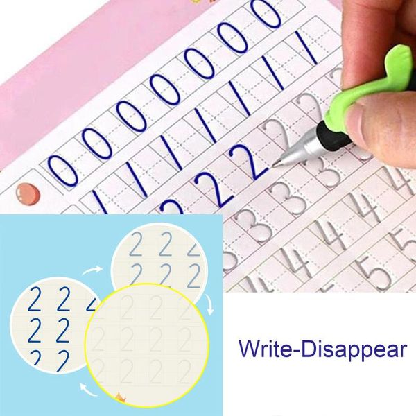 

notepads 2/4 books/sets of children's magic books, reusable calligraphy copybooks, english number lettering practice copybooks, Purple;pink