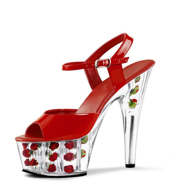

dress shoes platform flowers sandals women 15cm high heels summer transparent clear crystal wedding floral ladies, Black