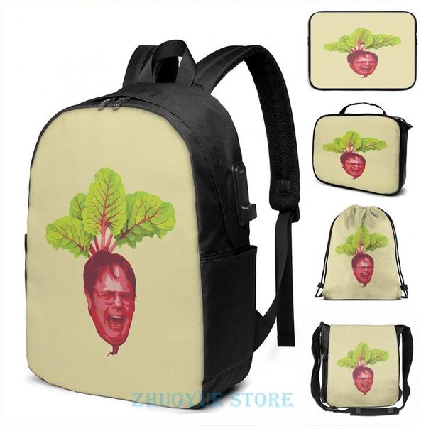 

backpack funny graphic print the office dwight schrute beet usb charge men school bags women bag travel laptop