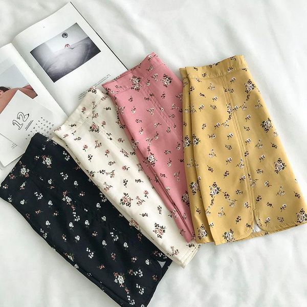 

women's fashion vintage mini skirts 2021 summer korean high waist small floral print a-line skirt offices ladies saias, Black