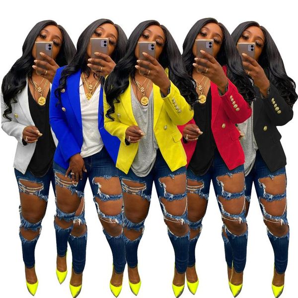 

women's suits & blazers fashion 2021 designer blazer jacket classic double breasted buttons outer elegant solid coat women clothing, White;black