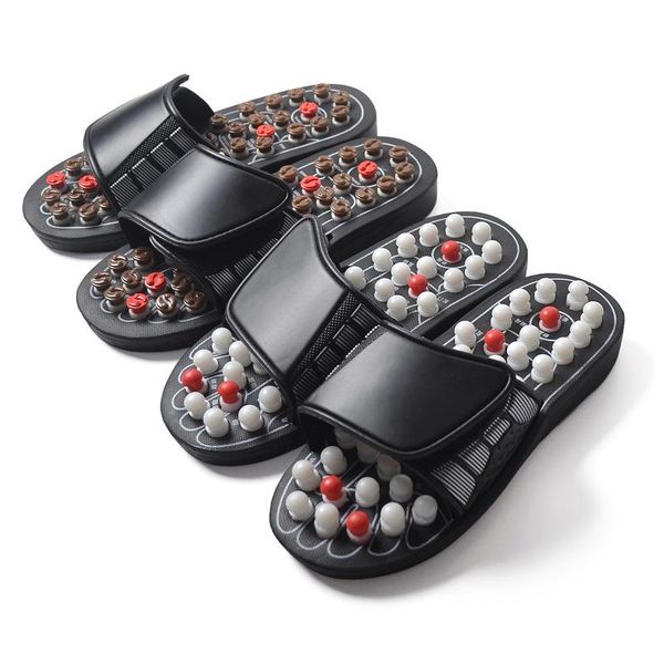 

slippers acupoint massage sandal for men feet chinese acupressure therapy rotating foot massager shoes unisex, Black