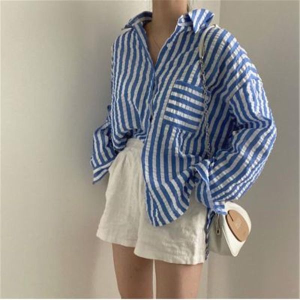 

classic stpipe shirts women autumn all-match casual loose blouses female minimalist daily life shirts, White