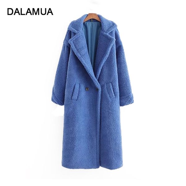 

women long jacket solid teddy coat casual turn down collar winter warm elegant fake fur fashion outerwear female jackets coats 211019, Black