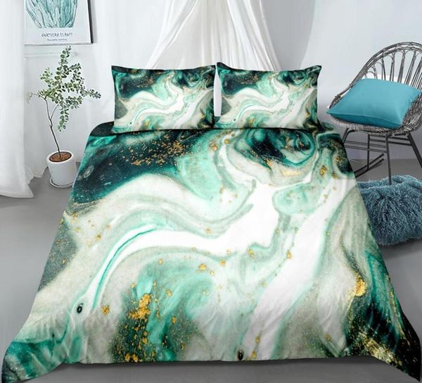 

3 piec marble duvet cover set green gold luxury marble bedding white marble abstract art quilt cover  bed set dropship