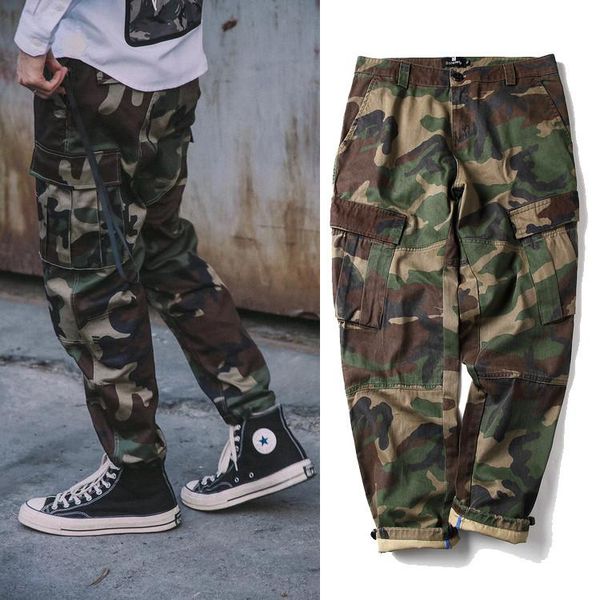 

men's pants fashion brand multi-pocket camouflage cargo loose-fit tappered trousers skinny casual long mens, Black