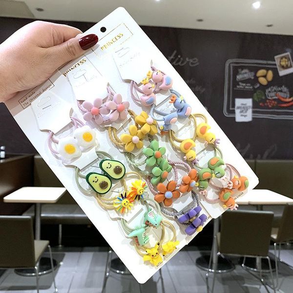 

5psc/set cute girl hair ring elastic rubber band hair band headbands cartoon children accessories animal fruit head rope, Slivery;white
