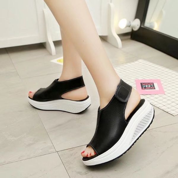 

summer hand-embroidered women's wedges peep fashion shoes high platform sandals qu4r, Black