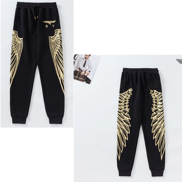 

High-quality Men's Pants high-end eagle wings bronzing printing men and women the same style couple trousers B0101, Black