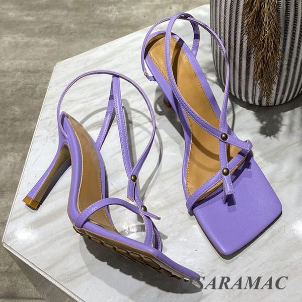 

purple rivet flip flops high heel sandals summer leather square toe party shoes street ladies all-match dress shoes, Black