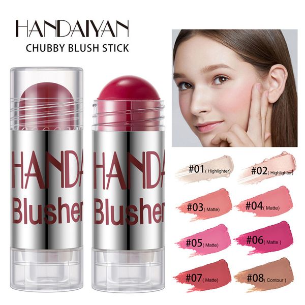 HANDAIYAN 8 Farben Small Fat Crayons Rouge Sticks Shimmer Contour Cream Cheek Rouge Cosmetics Brighten Pink Rouge Make-up