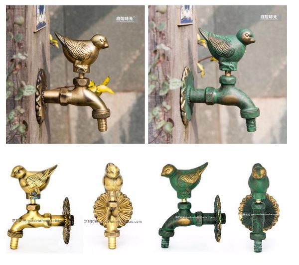 

g1/2" outdoor faucet wall mount solid brass animal garden antique rural vintage tap cat dog bird duck snail squirral