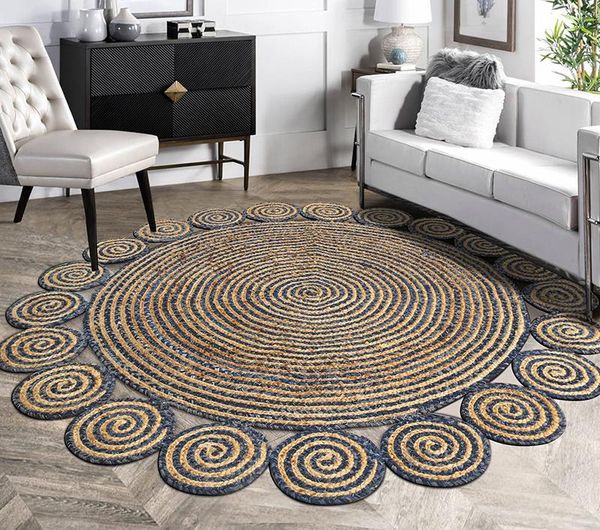 

carpets chinese style hand-woven round jute rug living room tea table sisial tatami area sofa floor mat bedroom bed circle carpet