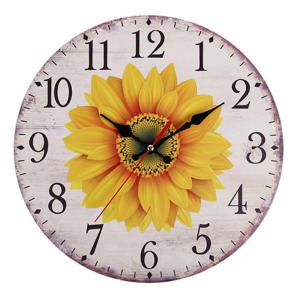 Wanduhren, nicht tickende Uhr, Vintage-Stil, hängend, europäischer Stil, rustikal, große Sonnenblume, Zuhause, einfache Installation, batteriebetrieben, rund, geräuschlos