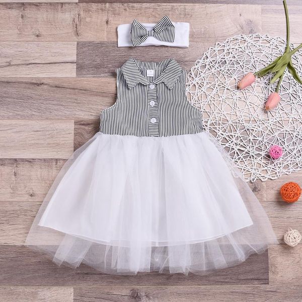 

girl's dresses toddler baby girls dress summer kids infant girl stripe short sleeve princess tutu + headband outfits clothes 0-3y, Red;yellow