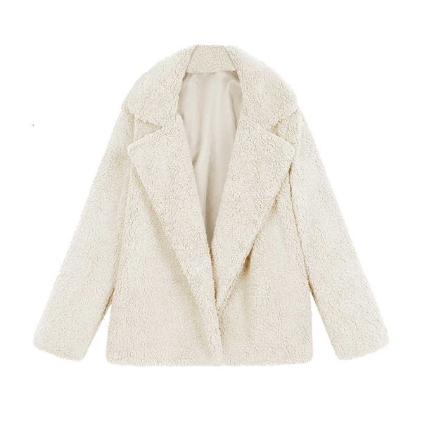 

winter faux fur jacket women coat turn-down collar long sleeve side pocket solid fluffy coat warm slim overcoat outerwear, Black