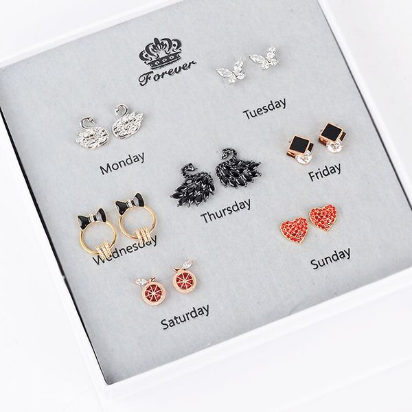 

s925 silver needle one week set korean earrings exaggerated acrylic silver, Black