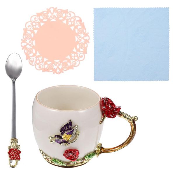 

cups & saucers 1 set 320ml enamel flower tea cup decorative drinking ceramic mugs