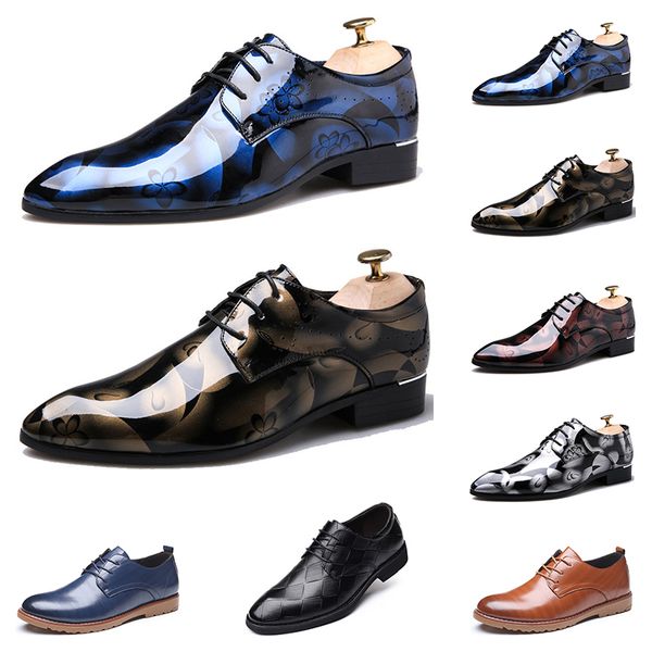 

2022 mens leather dress shoes british printing navy bule black brow oxfords flat office party wedding round toe fashion