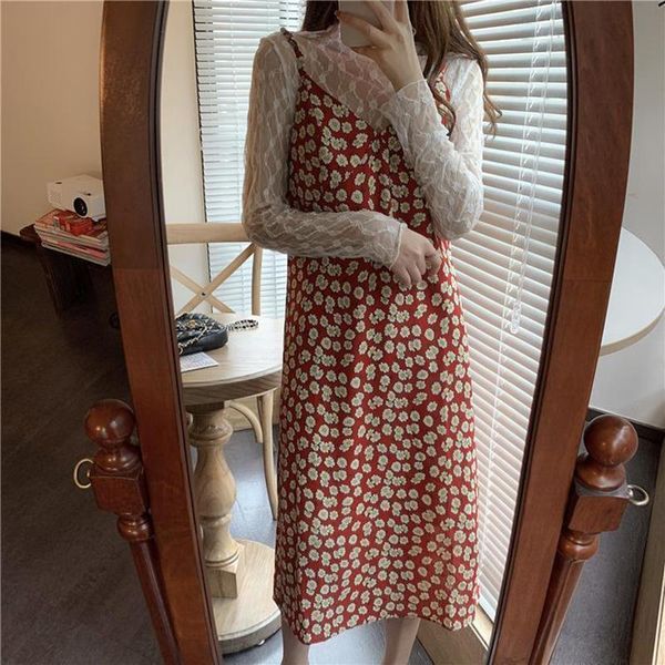 

casual dresses summer ins women clothing korean ulzzang knee-length floral bohemian strap female dress sleeveless big size vintage, Black;gray