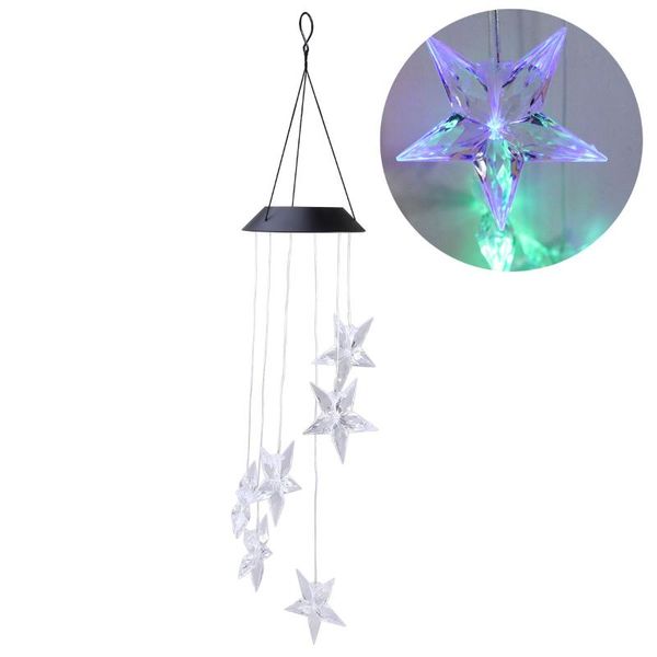 

solar lamps star wind chime light hanging decorative color changing lamp led night for garden outdoors courtyard (black cover)