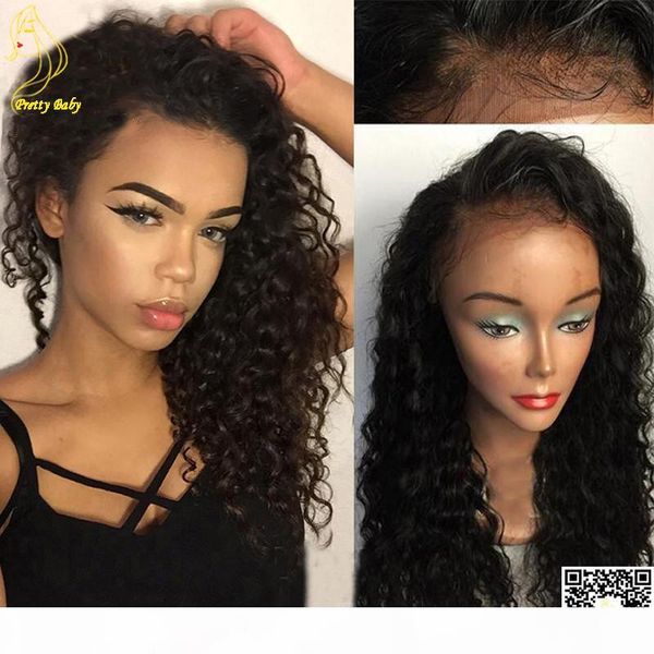 

malaysian kinky curly human hair full lace wigs long kinky curl lace front wig unprocessed glueless lace front wig humain hair, Black;brown