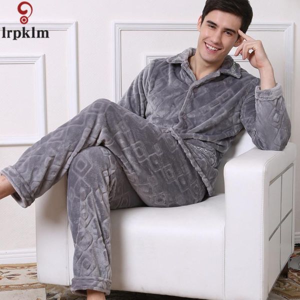 

2021 men pajamas sets of sleep & bottoms flannel sleepwear nightclothes winter spring keep warm thick coral fleece sy703, Black;brown