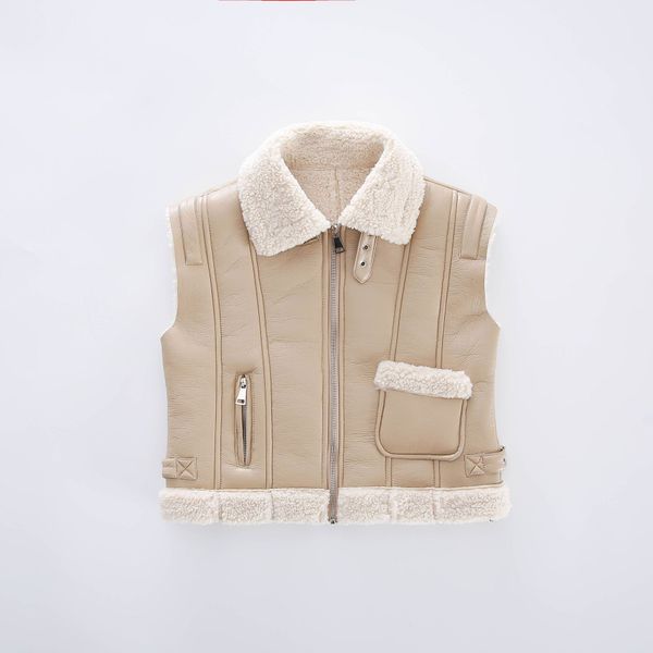 

girl fur integrated vest 2020 new chinese big children's autumn and winter korean children thickening coat one generation, Camo